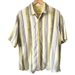 Tommy Bahama Green White Cotton Silk Hawaiin Button Up Men's Shirt Sz L
